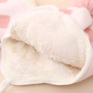 Rosa Herzmuster Strickmütze mit dickem Plüschfutter für Mädchen Winter Warme Zweiteiler
