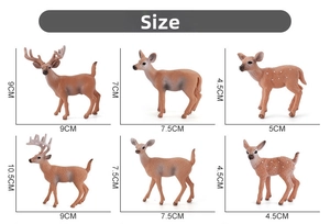Detailed size chart showing dimensions for six different whitetail deer animal models