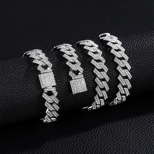 Ensemble de bracelets cubains argentés style hip hop punk sertis de cristaux pour homme