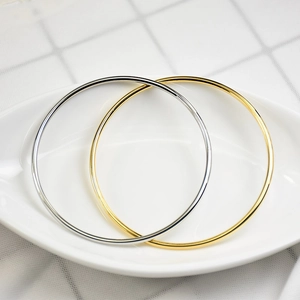 Minimalist 2mm 18K gold plated titanium steel bangles in gold and silver set