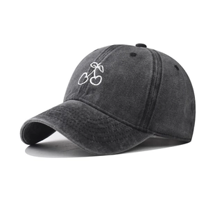 Cherry Embroidery Baseball Cap Washed Cotton Distressed Retro Adjustable Outdoor Peaked Hat For Men Women