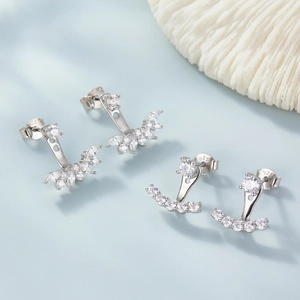 Elegant 925 sterling silver stud earrings set with sparkling white cubic zirconia pavé