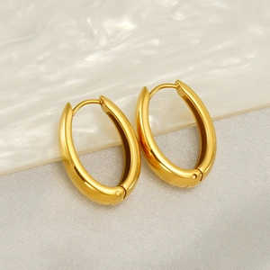 Minimalist gold oval chunky hoop earrings in polished stainless steel for women