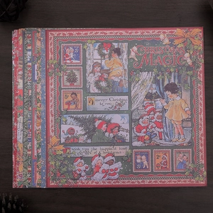 Christmas Magic vintage background paper set with floral and figure patterns for journaling