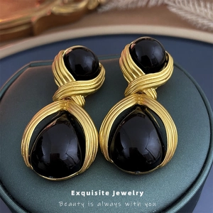 Retro Teardrop Drop Earrings With Copper Black Acrylic And 925 Sterling Silver Earring Post Vintage Gothic Style Women