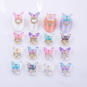 Colorful resin butterfly nail charms with rhinestones and laser glitter effect