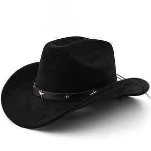 Classic black wool felt western cowboy hat with leather band and star metal rivets