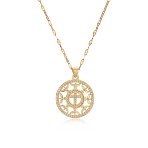 18K gold plated necklace with zircon angel cross pendant and crystal pigeon medallion