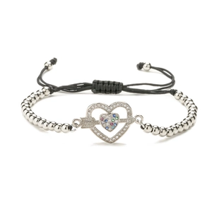 Bracelet réglable à perles cœur et croix en argent avec zircons colorés et flèches