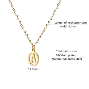 Collier Initial Plaqué Or 18K Acier Inoxydable Pendentif Alphabet Rond Creux Bijoux De Mode Minimalistes Pour Femmes