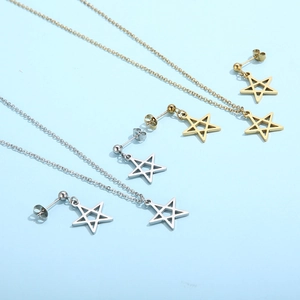 Minimalist Hollow Star Jewelry Stainless Steel Necklace And Earrings For Women Stylish Star Pendant Accessories