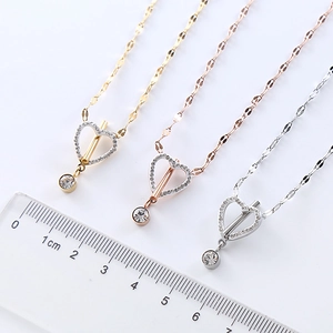 Hollow heart stainless steel necklaces with crystals in gold, silver, and rose gold finishes