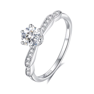 Classic S925 sterling silver 0.5ct moissanite ring with six-prong setting on white background
