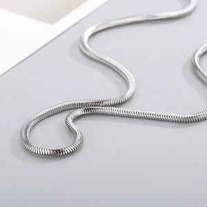 Minimalist silver snake bone chain necklace in high polished metal finish for unisex DIY jewelry