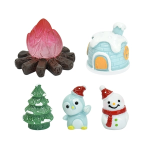 DIY Christmas resin miniatures set featuring snowman, penguin, bonfire, and snowy house