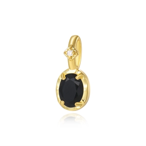 Golden turtle pendant with black oval gemstone and sparkling zircon for DIY jewelry making