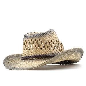 Chapeau de cowboy en paille tressé à la main avec dégradé et bande en cuir