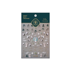 Chinese landscape nail art stickers with cranes and gold foil clouds, model M-329