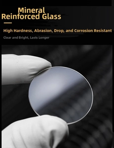 Macro shot of durable mineral reinforced glass watch lens with high scratch resistance