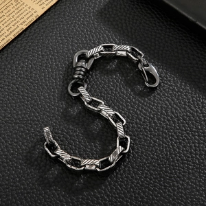 Vintage Men Industrial Stainless Steel Chain Bracelet Textured Square Links Retro Punk Streetwear Wristband