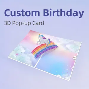 Carte De Voeux 3D Pop Up Licorne Pont Arc-En-Ciel Fusée Astronaute Dauphin Papier Spécial Découpé Au Laser Cadeau D'Anniversaire
