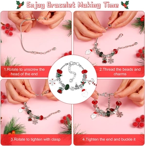 DIY Christmas bracelet kit showing assembly steps with festive charms and beads