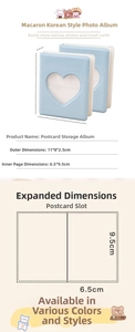 Size chart showing 11x8x2.5cm dimensions for the heart-shaped 3-inch photo album