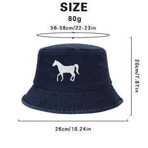 Tableau des tailles montrant les dimensions du chapeau bob en coton bleu avec broderie
