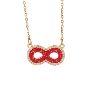 Collier infini élégant plaqué or 18 carats avec pendentif rouge et pierres zircon