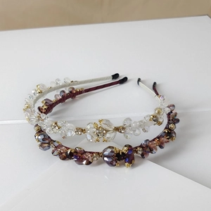 Exquisite handmade crystal beaded headbands with floral patterns on gold metal frame