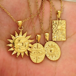 Celestial Pendant Necklace 304 Stainless Steel 18K Gold Plated Sun Moon Face Eye Bohemian Retro Jewelry For Women