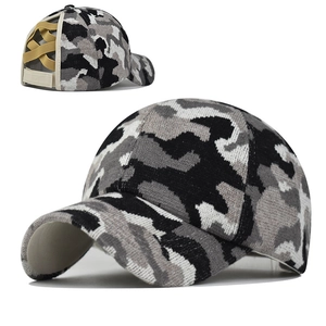 Damen Strick Camouflage Baseballkappe Criss Cross Pferdeschwanz Hut Outdoor Sonnenschutz Verstellbar Atmungsaktiv Visier