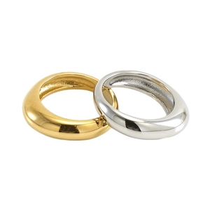 Minimalist thick band stainless steel rings in polished gold and silver finishes