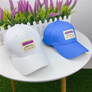 Classic cotton baseball caps in white and blue featuring a unique boarding pass patch design