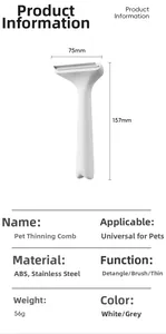 Detailed specs of pet thinning comb featuring ABS handle and stainless steel teeth