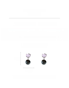 Detail view of cat pendant earrings with rhinestones and grey glass beads measuring 3.2cm