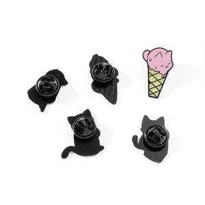 Set of 5 cartoon cat ice cream enamel pins featuring pink kitten and metal butterfly backs