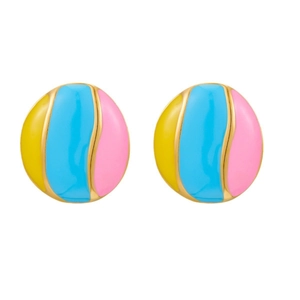 Elegante vergoldete Edelstahl-Ohrstecker mit blauem gelbem und rosa Emaille-Design