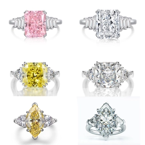Luxury 925 Sterling Silver Radiant Cut Rhinestone Engagement Ring For Women Sparkling Pink Yellow White Gemstone Rings Jewelry Gift