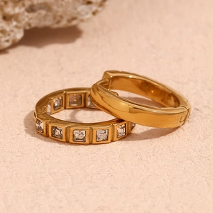 18K gold plated 316L stainless steel hoop earrings with micro-set square zircons