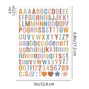 Macro shot of 0.5-inch colorful alphabet stickers for journaling and scrapbooking