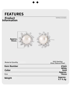 Detailed view of S925 sterling silver lava earrings with natural bread pearl and 14mm size