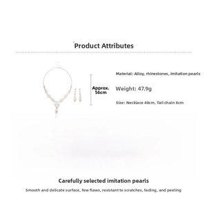 Detailed size specifications for rhinestone flower pearl necklace and earrings set