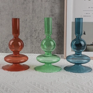 Three colorful geometric borosilicate glass candle holders for modern home table decor