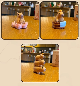 Detailed views of creative resin capybara figurines for desk or car dashboard decor