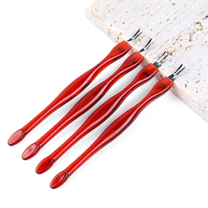 4-piece amber red nail cuticle trimmer set with V-shaped stainless steel blades
