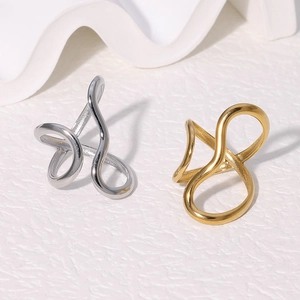 Irregular Wave Line Open Ring Stainless Steel 18K Gold Plated Geometric Minimalist Statement Jewelry For Women