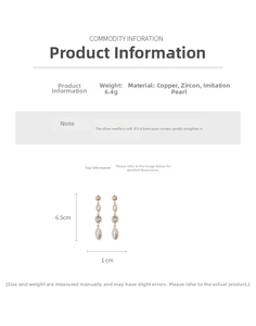 Detailed size chart for vintage tassel earrings with copper, zircon, and pearl materials