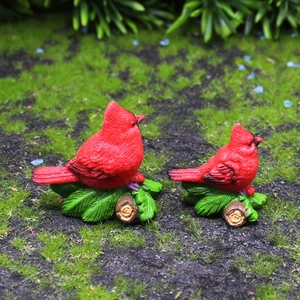Realistic cardinal bird resin figurines with wood stake base for garden decor