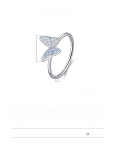Macro detail of S925 sterling silver butterfly ring with 1.50g weight and dimensions